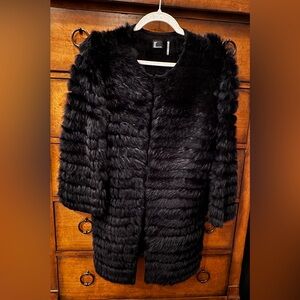 Elegant Black Rabbit Fur Coat
